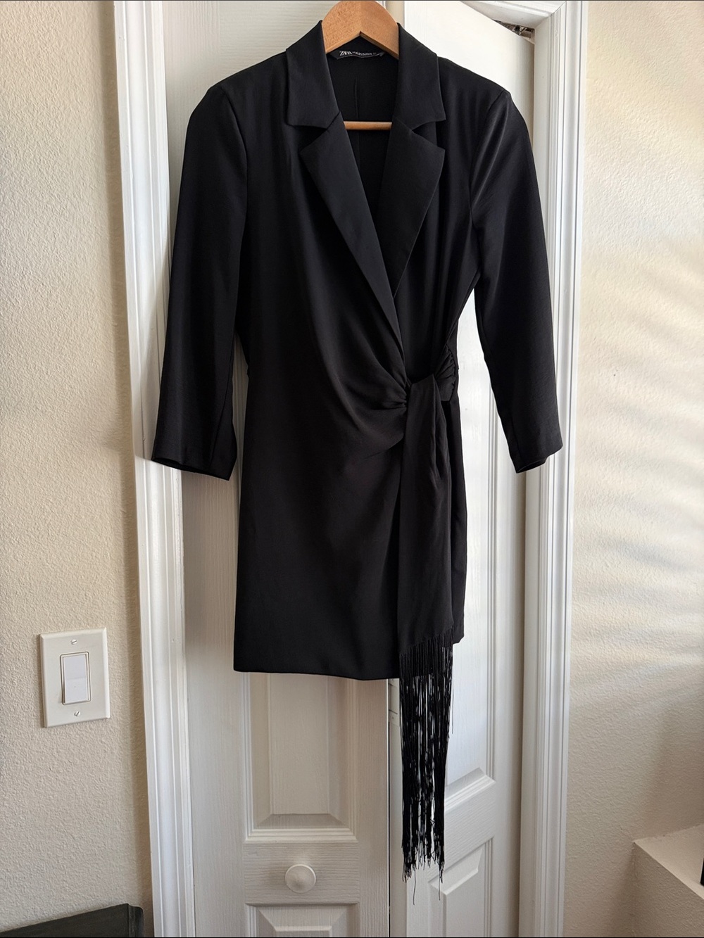 Zara Black Wrap-Front Romper with Fringe Detail